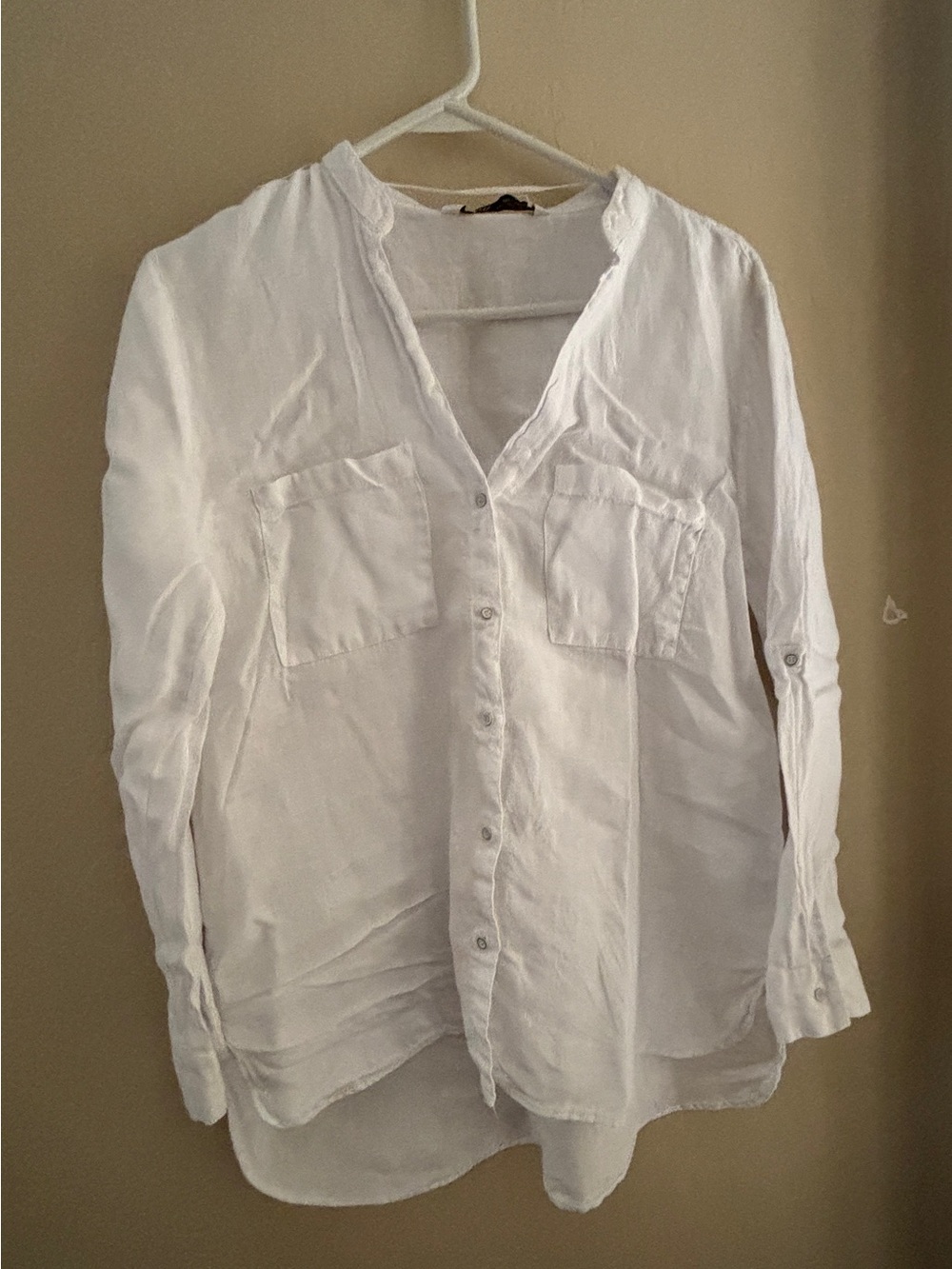 Zara 100% Linen White Button Up Shirt ~ Women’s Large - Picture 3 of 16